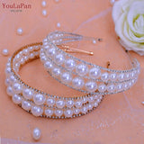 Runhufu HP400 Luxury Wedding Crown Pearl Bridal Head Hoop Rhinestones Tiara Wedding Accessories Jewelry Handmade Metal Headwear