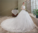runhufu Off the Shoulder Luxury Lace Egde Embroidery 2023 Wedding Dresses Long Train V Neck Elegant Plus size Vestido De Noiva Bride