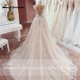 runhufu V-neck Wedding Dresses Lace Appliques Sleeveless Backless Boho Wedding Gowns Plus Size Bridal Dress Robe De Mariee