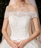 runhufu New Boat Neck Wedding Dress Sweep Brush Train Ball Gown Bridal Dress Lace Up Wedding Gowns Vestidos De Novia