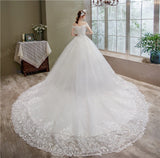 runhufu Off the Shoulder Luxury Lace Egde Embroidery 2023 Wedding Dresses Long Train V Neck Elegant Plus size Vestido De Noiva Bride