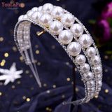 Runhufu HP400 Luxury Wedding Crown Pearl Bridal Head Hoop Rhinestones Tiara Wedding Accessories Jewelry Handmade Metal Headwear