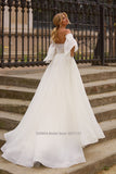 Runhufu A Line Organza Wedding Dresses with Detachable Flare Sleeves Sexy Pleated A Line Floor Length Bridal Gowns