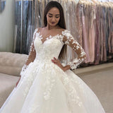 Runhufu New V Neck Long Sleeve Wedding Dresses Saudi Arabia Lace Bridal Gowns Court Train Elegant Lace Bridal Gown Vestido De Noiva