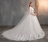 runhufu Chinese Wedding Dress With Long Cap Lace Wedding Gown With Long Train Embroidery Princess Plus Szie Bridal Dress