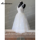 runhufu Wedding Dresses Summer 2023 Tea Length Robe De Mariée V-Neck Lace appliques Bride Dress Vestido De Novia