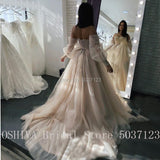 Runhufu Champagne Tulle Wedding Dresses Beaded Appliques Sweetheart Neckline Corset Back Chic Bridal Wedding Party Gowns