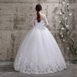 runhufu Summer Korean Light wedding dress Vestidos De Novia off white bride O-neck dream princess simple Long Sleeve Lace appliques