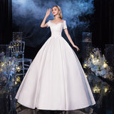 runhufu De Noiva 2023 Short Sleeve Classic Satin Lace Up Wedding Ball Gown Luxury Wedding Dresses Robe De Mariee