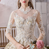 Runhufu Dress 2023 Muslim Half Sleeve High Neck Lace Up Ball Gown Princess Champagne Vintage Wedding Dresses Hs778