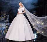 runhufu De Noiva 2023 Short Sleeve Classic Satin Lace Up Wedding Ball Gown Luxury Wedding Dresses Robe De Mariee