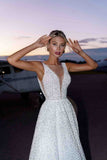 runhufu Beach Glitter Polka Dot Wedding Dress 2023 Sexy V-Neck Party Boho Bridal Dresses Sleeveless Shiny BridalGowns PlusSize