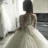 Runhufu Gorgesous Long Sleeves Ball Gown Lace Wedding Dresses Luxury Summer Dress 2023 Bridal Gown vestido De Noiva robe de mariee