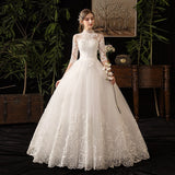 runhufu Vestido de Noiva Half Sleeve Royal Train Custom Wedding Dress High Neck Applique Lace Bridal Ball Gown Dress Robe De Mariee 925