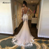 runhufu Sleeves Lace Mermaid Wedding Dress Scoop Gelinlik Vestido De Noiva Court Train White Long Bride Dresses trouwjurk
