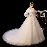 runhufu Dress 2023 The Elelgnat Court Train Batwing Sleeve Wedding Dresses Plus Size Lace Wedding Gowns