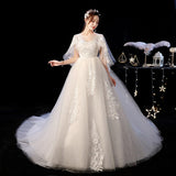 runhufu Dress 2023 The Elelgnat Court Train Batwing Sleeve Wedding Dresses Plus Size Lace Wedding Gowns