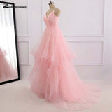 runhufu Pink Beach Wedding Dress boho Bridal Dresses Straps Tulle Zipper Back with 30cm tail Vestido De Noiva