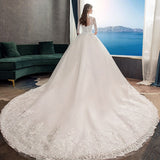 runhufu Vestido de Noiva Half Sleeve Royal Train Custom Wedding Dress High Neck Applique Lace Bridal Ball Gown Dress Robe De Mariee 925