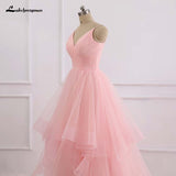 runhufu Pink Beach Wedding Dress boho Bridal Dresses Straps Tulle Zipper Back with 30cm tail Vestido De Noiva