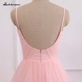 runhufu Pink Beach Wedding Dress boho Bridal Dresses Straps Tulle Zipper Back with 30cm tail Vestido De Noiva