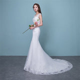 runhufu Novias Illusion Sexy Mermaid Wedding Dress New Style Korean Lace Appliques Sequined Fishtail Bride Princess estidos de noiva