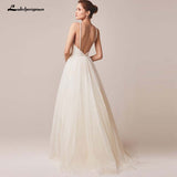 runhufu Spaghetti Straps Tulle Wedding Dress Vestido De Novia Sleeveless V-neck Backless Bride Dresses Robe De Mariage