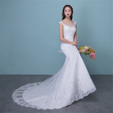 runhufu Novias Illusion Sexy Mermaid Wedding Dress New Style Korean Lace Appliques Sequined Fishtail Bride Princess estidos de noiva