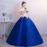 runhufu Novias Blue Quinceanera Dresses Elegant O Neck Off The Shoulder Lace Beading Party Prom Luxury Quinceanera Dress Pluse Size