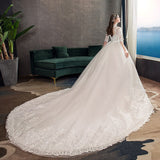 runhufu Embroidery Wedding Dress With Big Train 2023 High Neck Half Sleeve Wedding Gown Vintage Bridal Gown