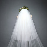 runhufu Long Wedding Cathedral Veil Short Front Veil Lace Appliqued With Comb Bridal Veils Hot Sale Wedding Accessories