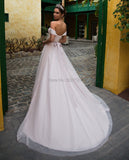 Runhufu Tulle Wedding Dresses with Sleeves Off Shoulder Sweetheart Lace Up Floor Length Wedding Bridal Gowns Vestido de noiva