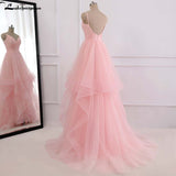 runhufu Pink Beach Wedding Dress boho Bridal Dresses Straps Tulle Zipper Back with 30cm tail Vestido De Noiva