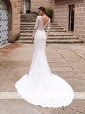 Runhufu Long Sleeves Lace Mermaid Wedding Dresses 2023 Scoop Lace Appliques Vestido De Noiva Buttons Backless Bridal Gowns