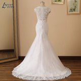 Runhufu Sleeves Mermaid Wedding Dress 2023 Sweetheart Lace Appliques Beading Vestido De Noiva Long Bride Gown Button Illusion Back