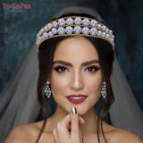 Runhufu HP400 Luxury Wedding Crown Pearl Bridal Head Hoop Rhinestones Tiara Wedding Accessories Jewelry Handmade Metal Headwear