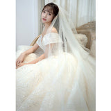Runhufu New Shining Sequins Luxury Wedding Dress With Sweep Train Elegant Boat Neck Off The Shoulder Ball Gown Vestido De Noiva
