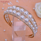 Runhufu HP400 Luxury Wedding Crown Pearl Bridal Head Hoop Rhinestones Tiara Wedding Accessories Jewelry Handmade Metal Headwear