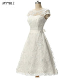 Runhufu 2023 Sexy White short Wedding dresses lace Bridal gown Cap Sleeve Zipper Back Vestidos De Novia Real Picture