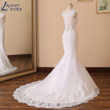 Runhufu NICEB Mermaid Wedding Dresses Luxury Women Lace Vestido De Noiva Sexy Illusion Back Beading Bride Gown Cap Sleeves Custom