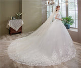 runhufu Off the Shoulder Luxury Lace Egde Embroidery 2023 Wedding Dresses Long Train V Neck Elegant Plus size Vestido De Noiva Bride
