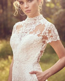 Runhufu Jumpsuit Wedding Dresses For Women 2024 Lace Applique Short Sleeve O-Neck Vestidos De Novia Illusion Back Bridal Gowns