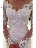 Runhufu NICEB Beads Mermaid Wedding Dress Lace Vestido De Noiva Long Sleeves Wedding Gown for Bride 2023 Elegant V Neck Backless