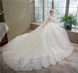 runhufu Off the Shoulder Luxury Lace Egde Embroidery 2023 Wedding Dresses Long Train V Neck Elegant Plus size Vestido De Noiva Bride