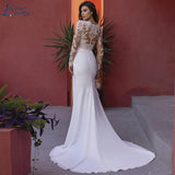 Runhufu Wedding Dresses 2023 Spring V Neck Deep Long Sleeve Lace Slim Fashion Bride's Tail Bridal Wedding Gown