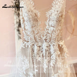 runhufu A-Line Backless Wedding Dress 2023 Vintage Lace Applique Beaded Off White Tulle Wedding Gowns Trouwjurk Long Bridal Dress