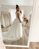 Runhufu Plus Size A-Line Off Shoulder Lace Applique Wedding Dress Tulle Backless Robe De Mariée Orienta Bridal Gown Custom Made 925