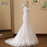 Runhufu Sleeves Mermaid Wedding Dress 2023 Sweetheart Lace Appliques Beading Vestido De Noiva Long Bride Gown Button Illusion Back