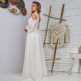 Runhufu Bridal Boho Bohemian White Chiffon Wedding Dress A Line Lace Full Sleeve Long Floor Length Bridal Gowns Low Back Robe De