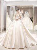 runhufu The Shoulder Flower Satin Wedding Dress 2023 New Floor Length Light Simple Bridal Dress Robe De Mariee